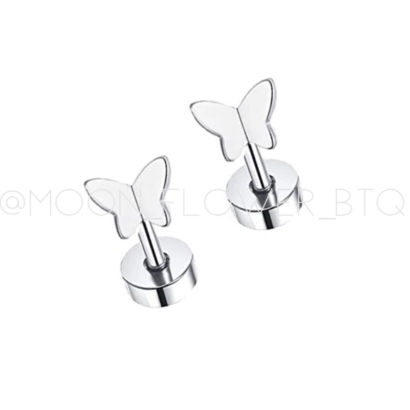 Stainless Steel Butterfly Flat Back Earrings – Cartilage Helix Piercing Jewelry - Picture 1 of 3